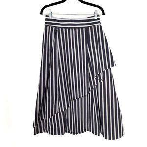 Halogen x Atlantic-Pacific Navy/White Striped A Line Midi Skirt Sz S Coastal